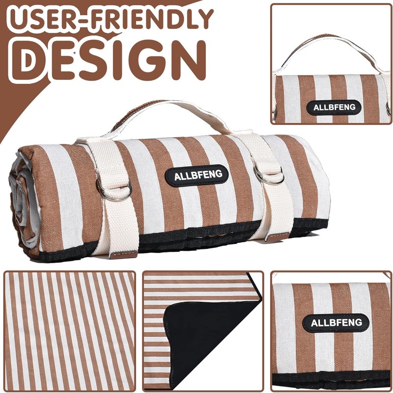 ALLBFENG Striped Picnic Blanket Waterproof & Sand Proof, 5-Layer Beach Blanket Portable with Carry Strap, Extra Large Foldable Picnic Rug Machine Washable for Camping Party,Wet Grass,Kids Playground - Image 5